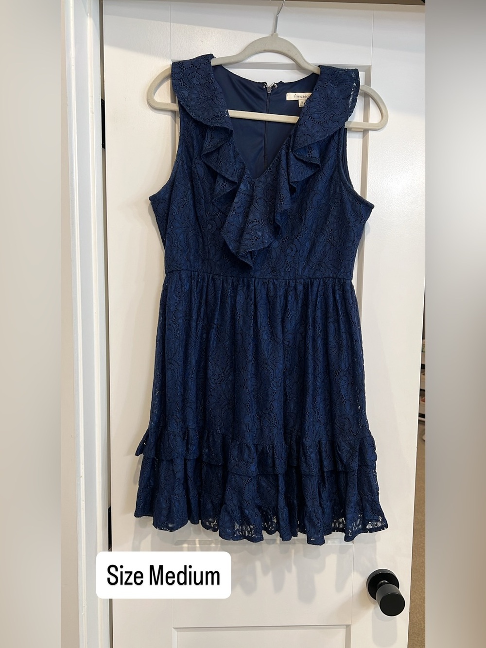 Francesca's Collections Navy Ruffle Lace Tiered Dress